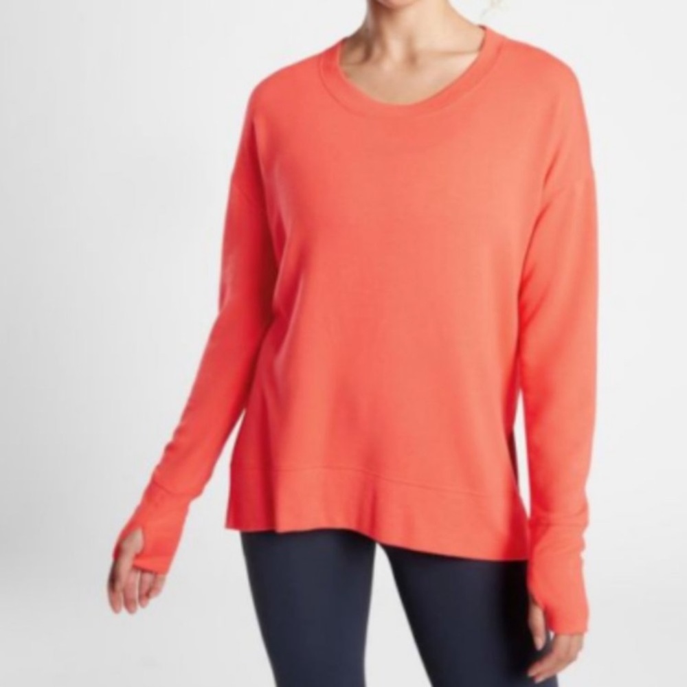 Athleta Women's Coaster Luxe Pullover Sweatshirt Size Small Coral Orange